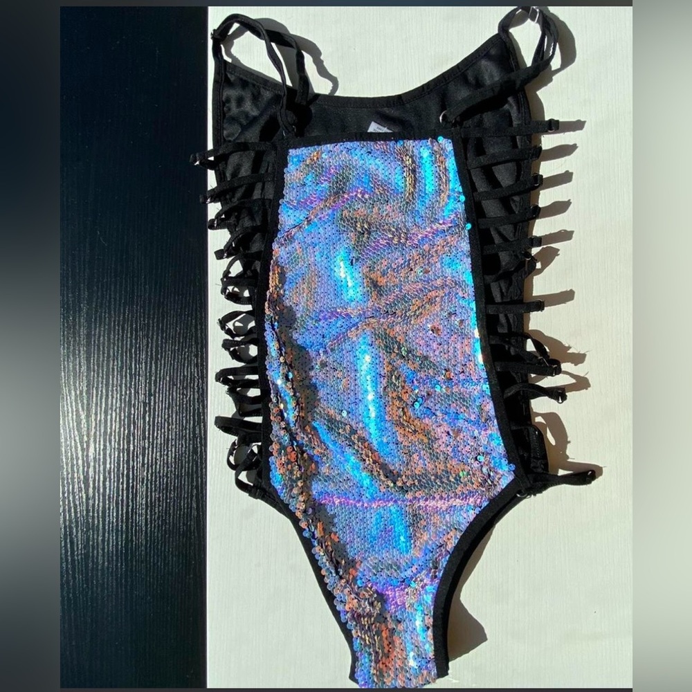 Holographic Sequin heartraves Bodysuit Festival Sparkly - Picture 6 of 9